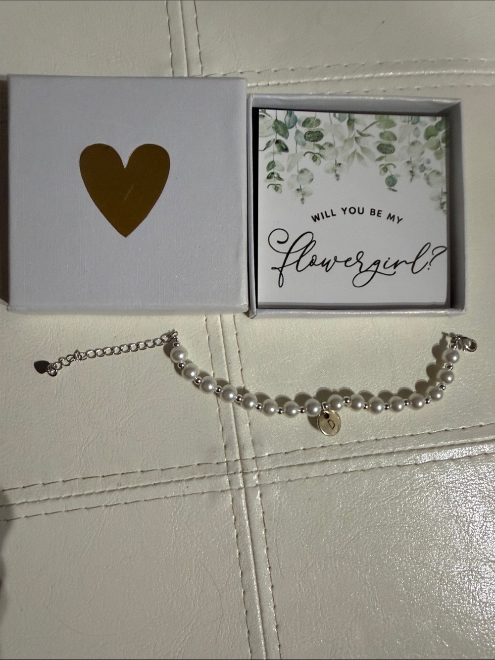 Pearl Beaded 'Flowergirl' Bracelet with Initial Charm